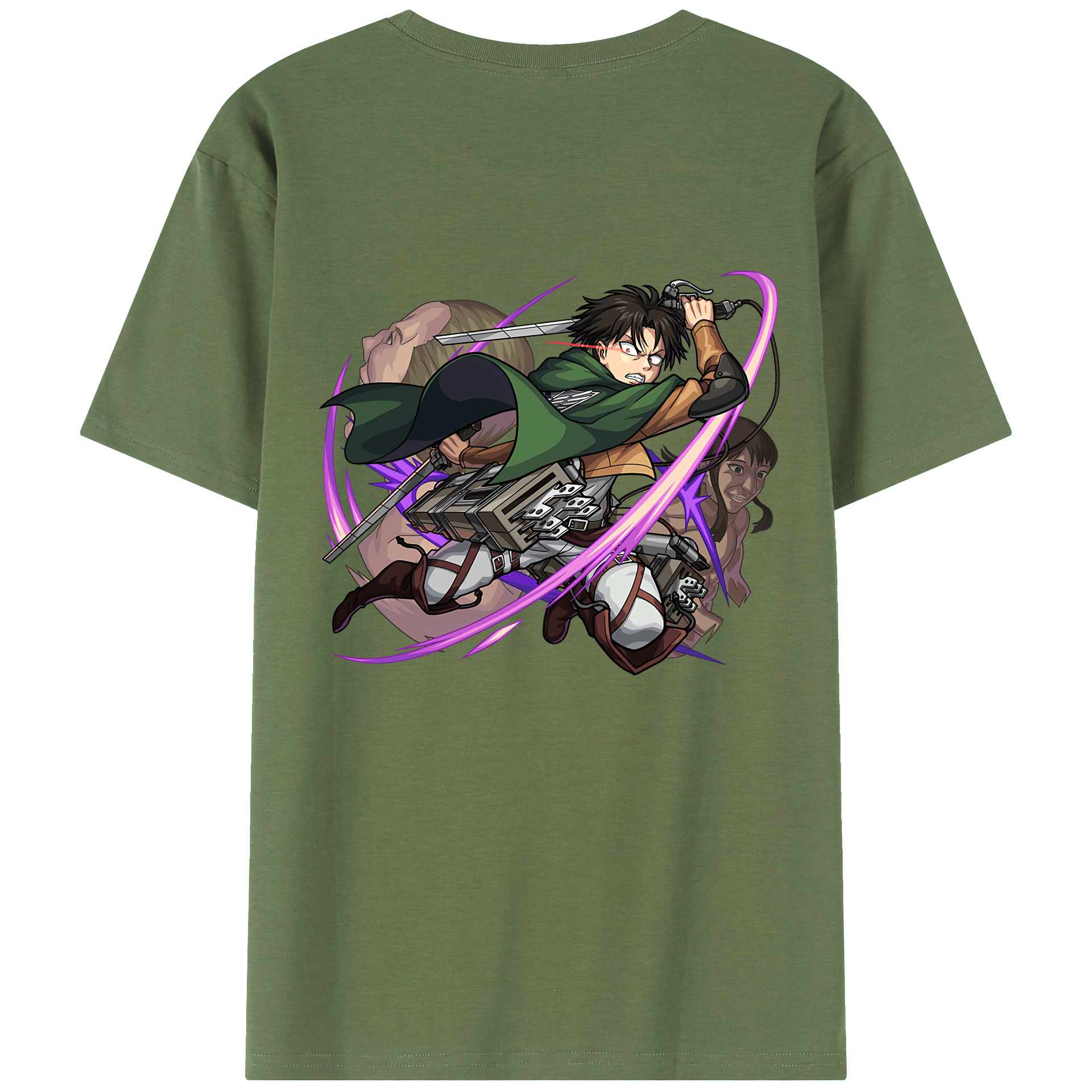 （画像用） 進撃の巨人 リヴァイ·アッカーマン Attack on Titan Levi Ackerman 綿100％ メンズ半袖Tシャツ（バックプリント） 通気性